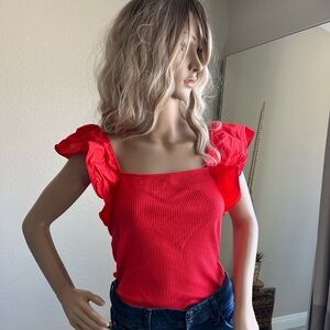 Women’s Red Ruffle Sleeve Top Size Medium